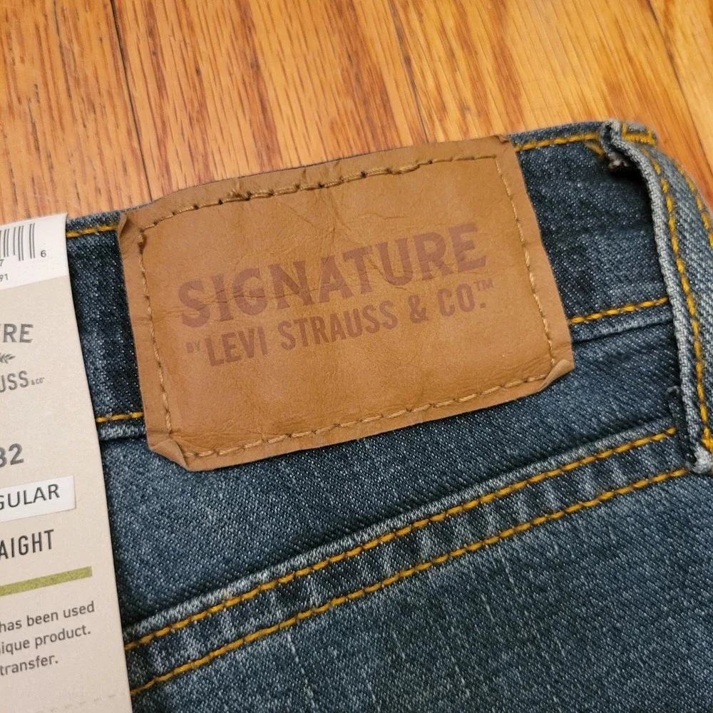 Signature Levi Strauss S51 Straight‎ Fit Flex Jeans 32x32 Blue Denim IRREGULAR